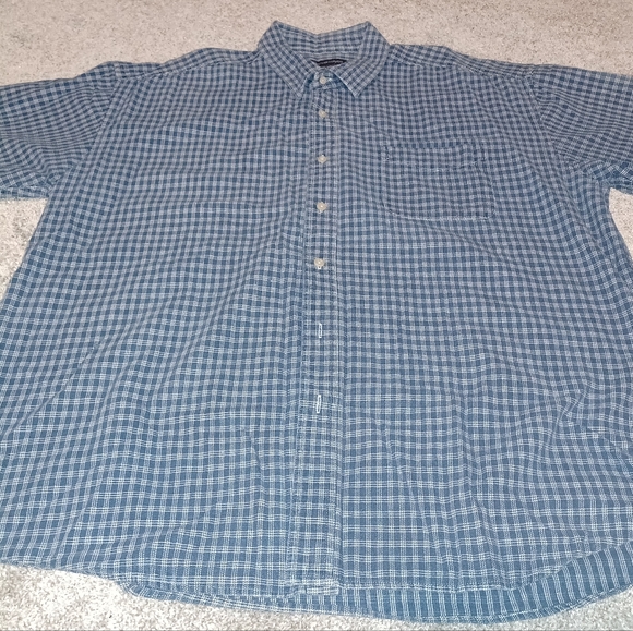 Vintage 90s Denver Hayes Heavy 100% Cotton Blue PlaidButton Down Shirt Size: XL - Picture 2 of 3